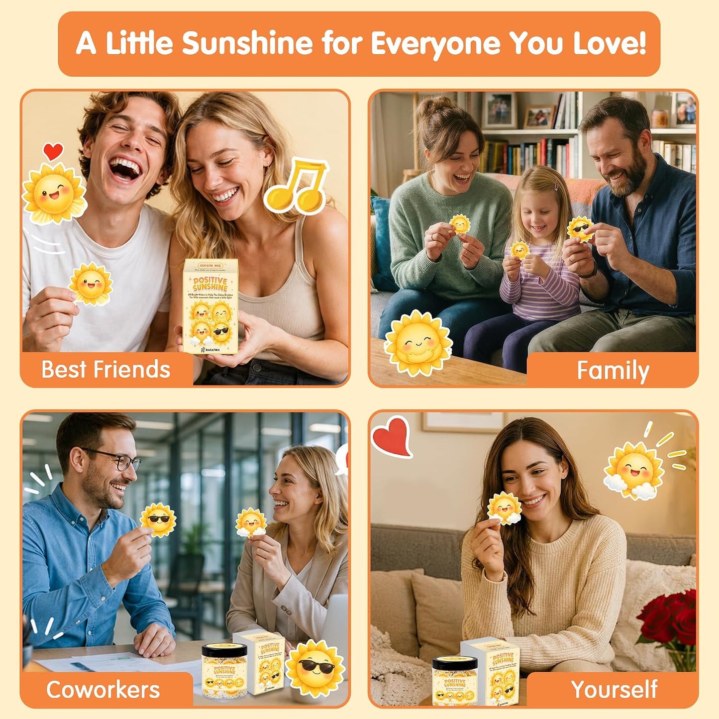 Positive Sunshine Jar with 60 Affirmation Cards - Box of Sunshine Gifts for Women, Cheer Up & Thinking of You Gift, Yellow Encouragement Decor for Best Friend, Birthday, Get Well & Christmas