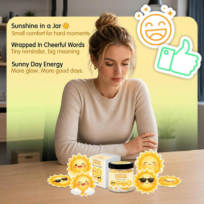 Positive Sunshine Jar with 60 Affirmation Cards - Box of Sunshine Gifts for Women, Cheer Up & Thinking of You Gift, Yellow Encouragement Decor for Best Friend, Birthday, Get Well & Christmas