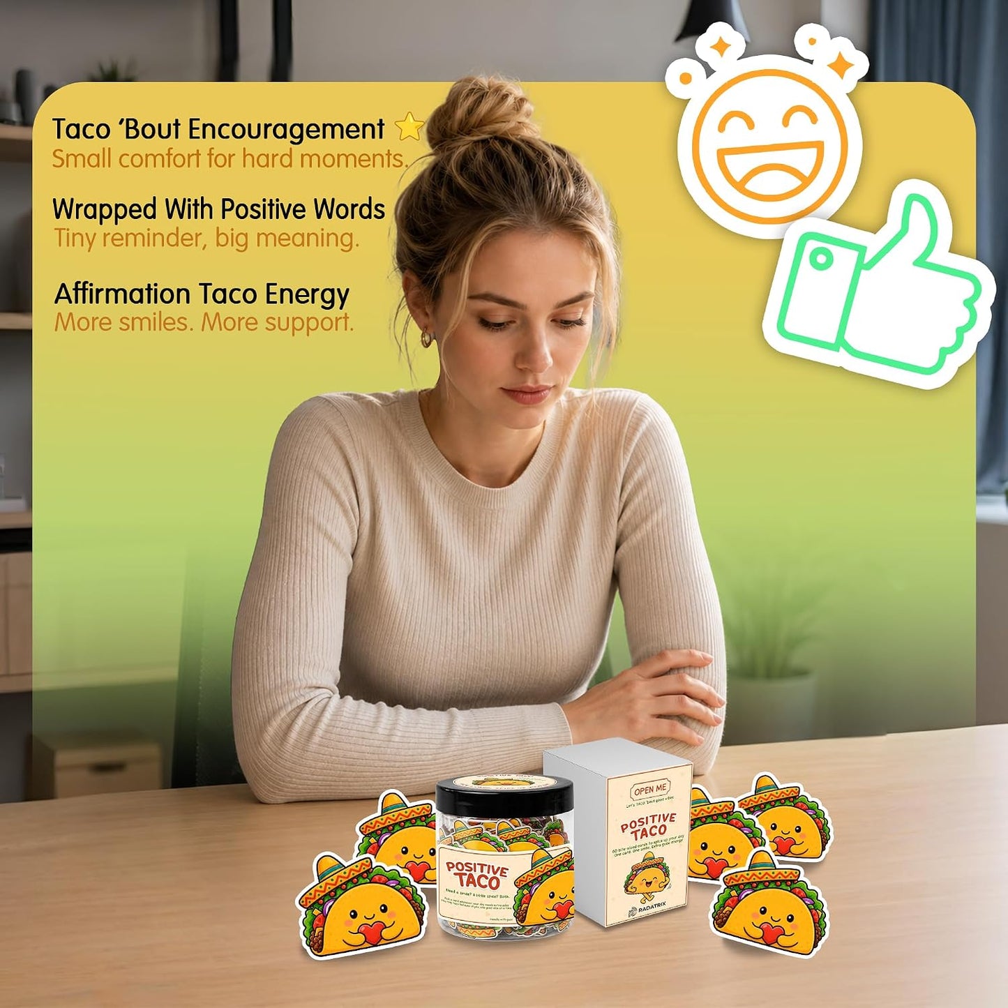 Positive Sunshine Jar with 60 Affirmation Cards - Box of Sunshine Gifts for Women, Cheer Up & Thinking of You Gift, Yellow Encouragement Decor for Best Friend, Birthday, Get Well & Christmas
