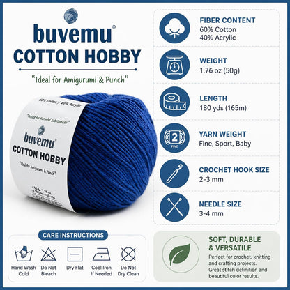 Cotton Hobby Yarn for Amigurumi Crochet & Knitting (Butter Yellow) | 1.76 oz (50g) / 180 yds, 60% Cotton 40% Acrylic Blend Yarn, Soft Lightweight Baby Yarn, Punch Needle Projects
