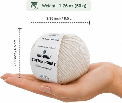 Cotton Hobby Yarn for Amigurumi Crochet & Knitting (Butter Yellow) | 1.76 oz (50g) / 180 yds, 60% Cotton 40% Acrylic Blend Yarn, Soft Lightweight Baby Yarn, Punch Needle Projects