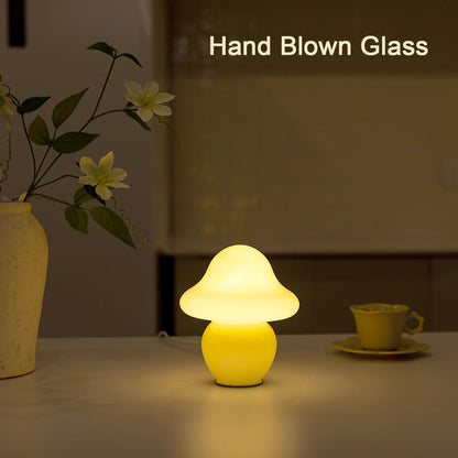 Mushroom Lamp White Glass Mushroom Table Lamp for Bedrooms, Living Room, Aesthetic Lamps for Bedroom, Cute Bedside Lamp (Yellow)