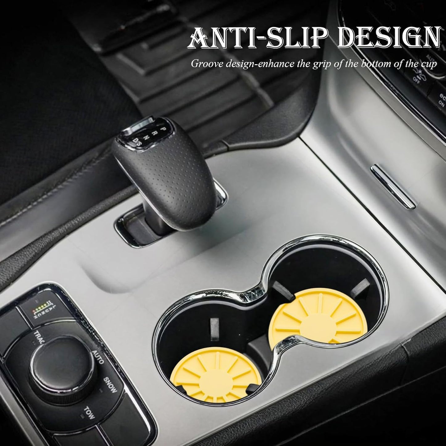 2-Piece Non-Slip Car Cup Holder Coaster – 2.75 Inch Auto Insert, Universal Fit for Cars & SUVs – Durable & Easy to Clean Drink Mat (Yellow)