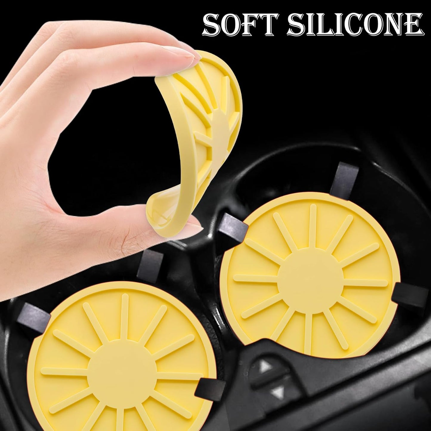 2-Piece Non-Slip Car Cup Holder Coaster – 2.75 Inch Auto Insert, Universal Fit for Cars & SUVs – Durable & Easy to Clean Drink Mat (Yellow)