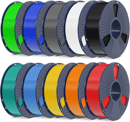 PLA Plus 3D Printer Filament, 1.75mm, 10 Colors | 10KG Bundle, Neatly Wound, 1kg Spool, Black+White+Grey+Green+Blue+Grassgreen+Bluegrey+Pureyellow+Red+Orange