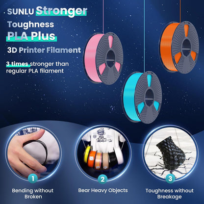 PLA Plus 3D Printer Filament, 1.75mm, 10 Colors | 10KG Bundle, Neatly Wound, 1kg Spool, Black+White+Grey+Green+Blue+Grassgreen+Bluegrey+Pureyellow+Red+Orange