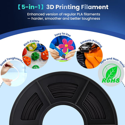 PLA Plus 3D Printer Filament, 1.75mm, 10 Colors | 10KG Bundle, Neatly Wound, 1kg Spool, Black+White+Grey+Green+Blue+Grassgreen+Bluegrey+Pureyellow+Red+Orange