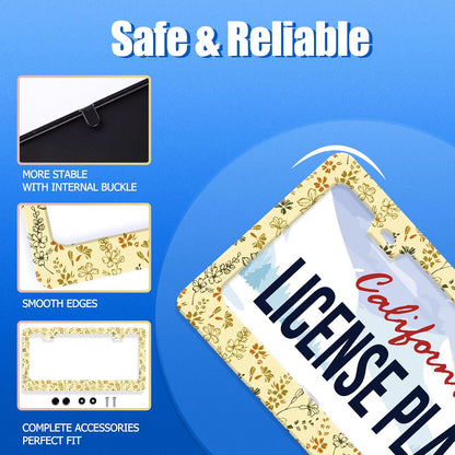 Yellow Wild Flowers License Plate Frame Stainless Steel Accessory12.3x6.3In | Funny License Plate Holder Personalise Cars Universal Decoration with 2 Holes and Screws 12.3" x 6.3" for Men Women
