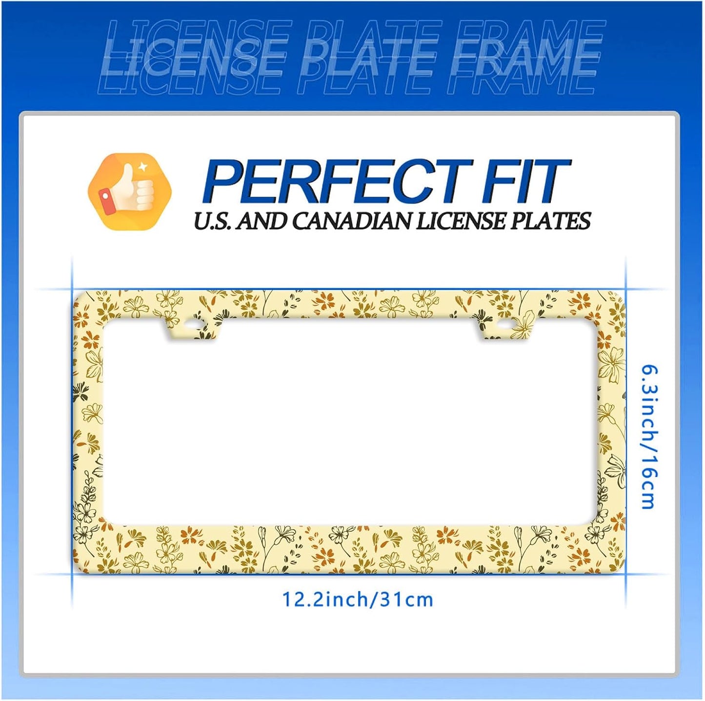 Yellow Wild Flowers License Plate Frame Stainless Steel Accessory12.3x6.3In | Funny License Plate Holder Personalise Cars Universal Decoration with 2 Holes and Screws 12.3" x 6.3" for Men Women