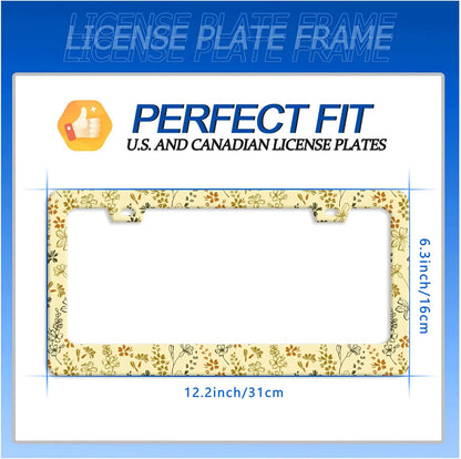 Yellow Wild Flowers License Plate Frame Stainless Steel Accessory12.3x6.3In | Funny License Plate Holder Personalise Cars Universal Decoration with 2 Holes and Screws 12.3" x 6.3" for Men Women