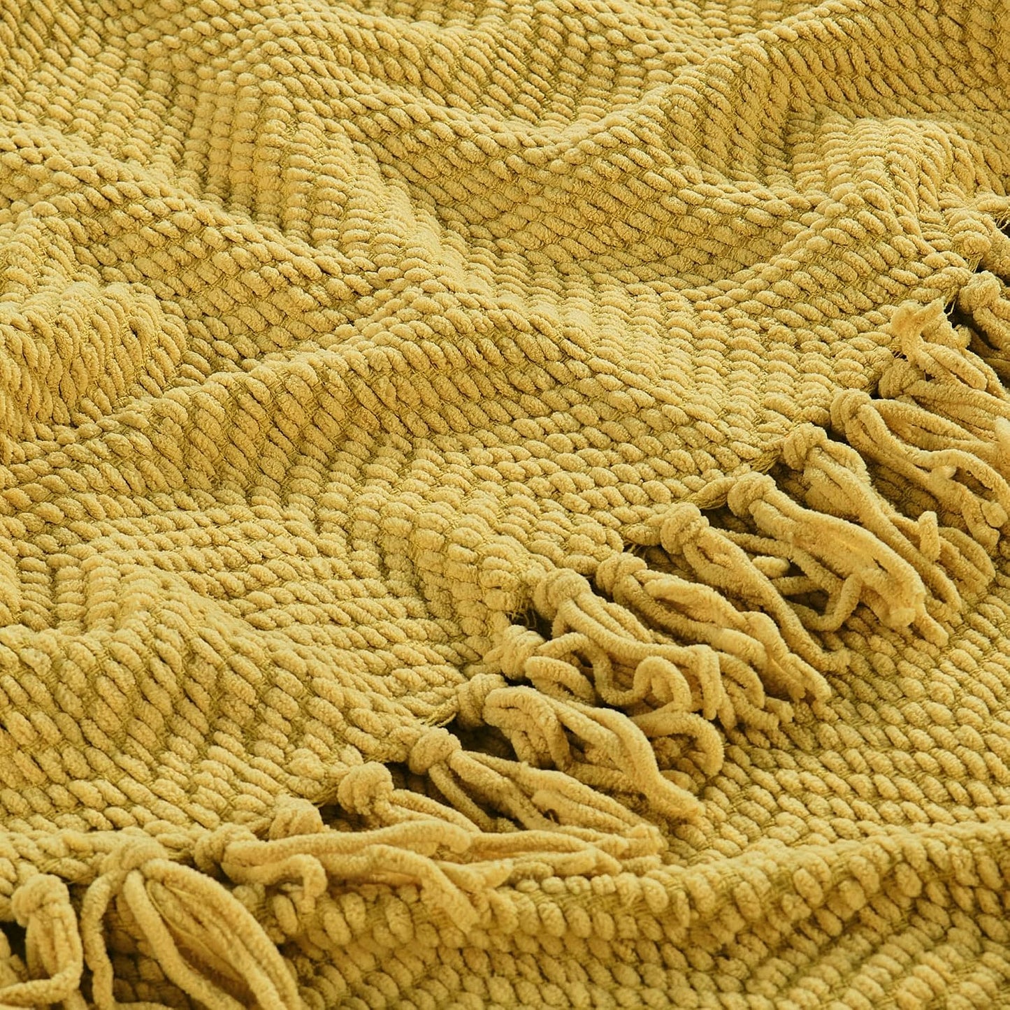 Yellow Throw Blanket Knitted Tweed Throw 60'' x 80'', Lemon Curry, Super Soft Cozy Warm Comfortable Breathable Throw for Living Room Chair Couch Bed Sofa Bedroom Home Décor