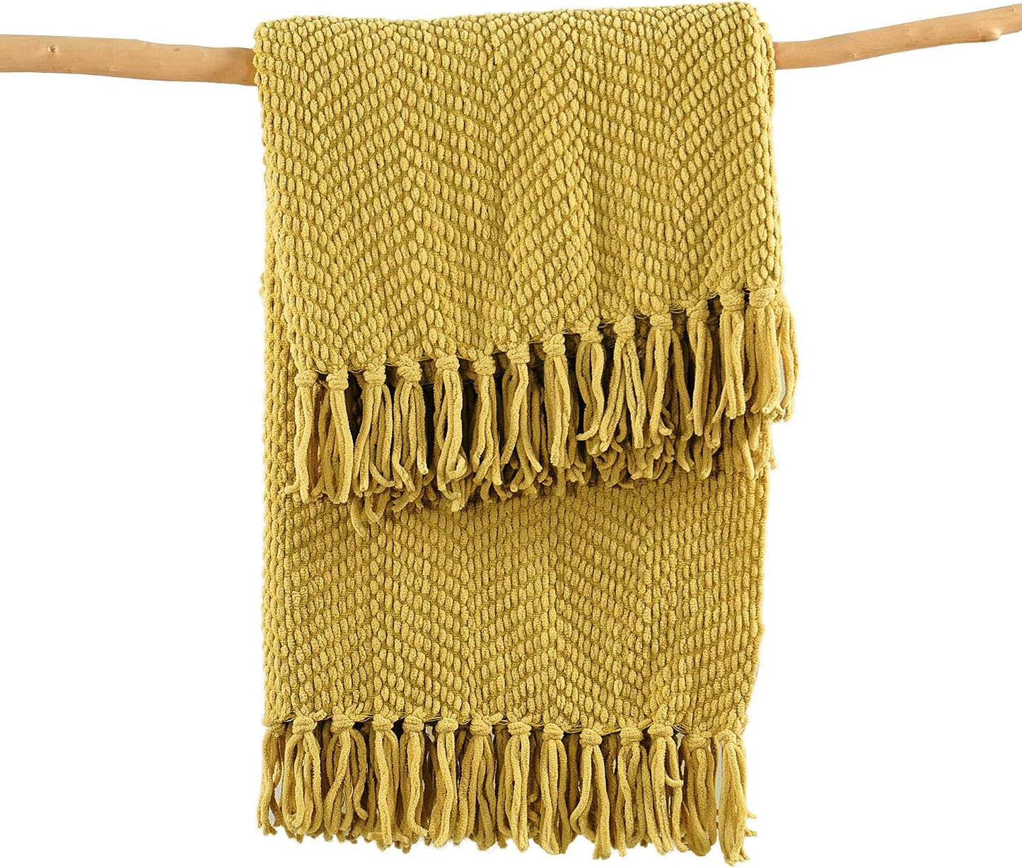 Yellow Throw Blanket Knitted Tweed Throw 60'' x 80'', Lemon Curry, Super Soft Cozy Warm Comfortable Breathable Throw for Living Room Chair Couch Bed Sofa Bedroom Home Décor