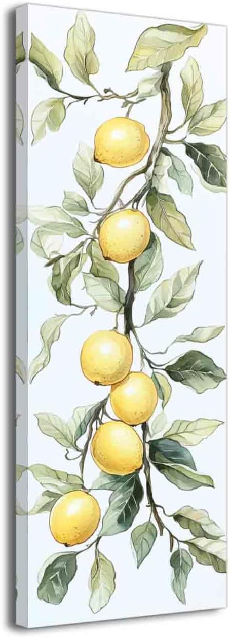 Lemon Pictures for Kitchen Lemon Wall Art Citrus Canvas Prints Yellow Fruit Tree Poster Summer Paintings Farmhouse Kitchen Decor Frame (White, (24L x 8W))
