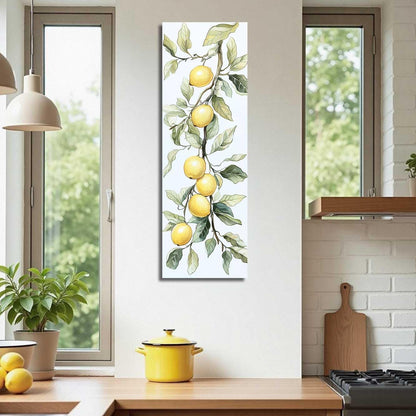 Lemon Pictures for Kitchen Lemon Wall Art Citrus Canvas Prints Yellow Fruit Tree Poster Summer Paintings Farmhouse Kitchen Decor Frame (White, (24L x 8W))