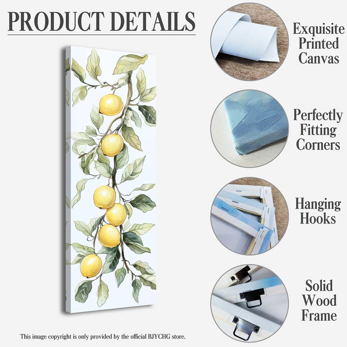 Lemon Pictures for Kitchen Lemon Wall Art Citrus Canvas Prints Yellow Fruit Tree Poster Summer Paintings Farmhouse Kitchen Decor Frame (White, (24L x 8W))