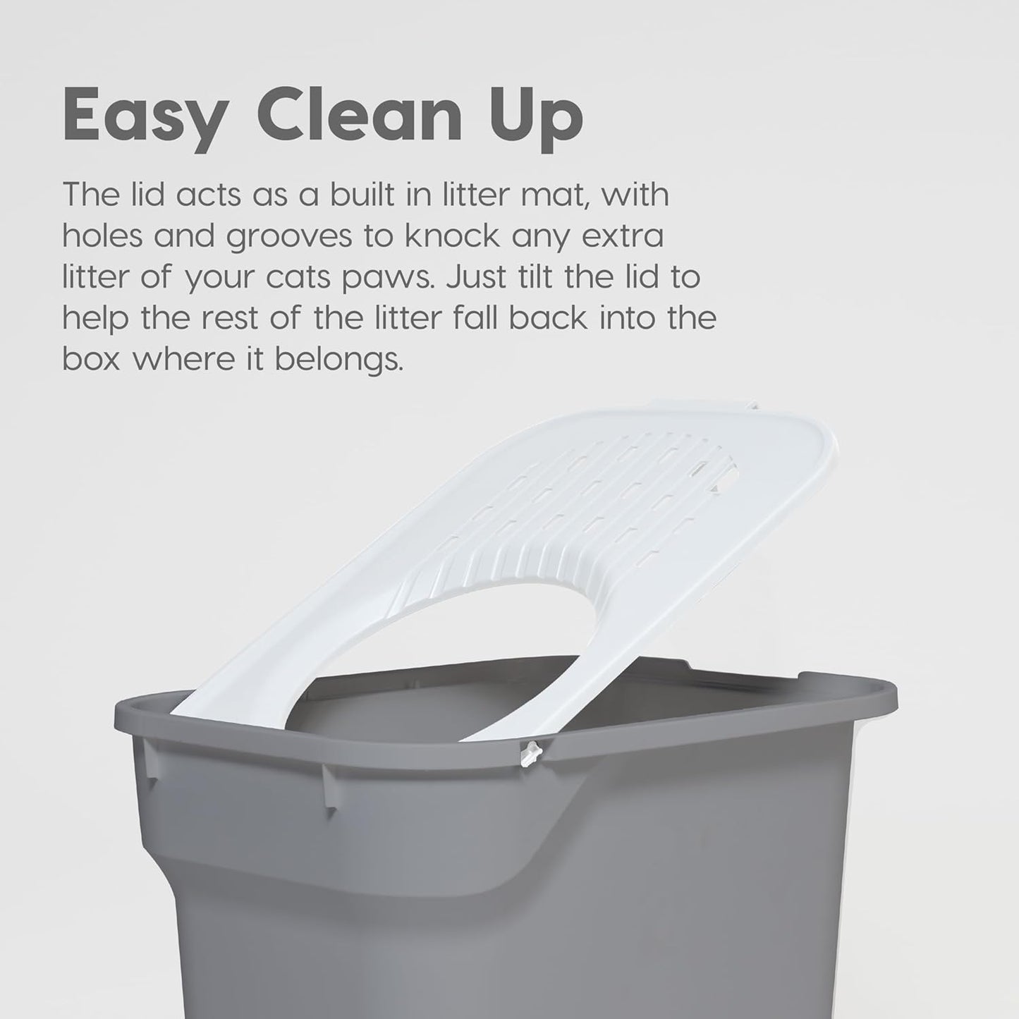 Large Top Entry Cat Litter Box with Lid, Enclosed Covered Cat Litter Box for Indoor Cats, Dog Proof Design, Odor Control, Litter Tracking Reduction, Scoop Included, Gray/White