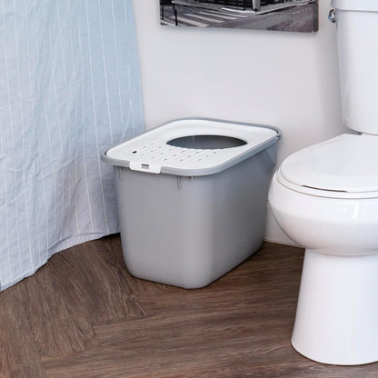 Large Top Entry Cat Litter Box with Lid, Enclosed Covered Cat Litter Box for Indoor Cats, Dog Proof Design, Odor Control, Litter Tracking Reduction, Scoop Included, Gray/White