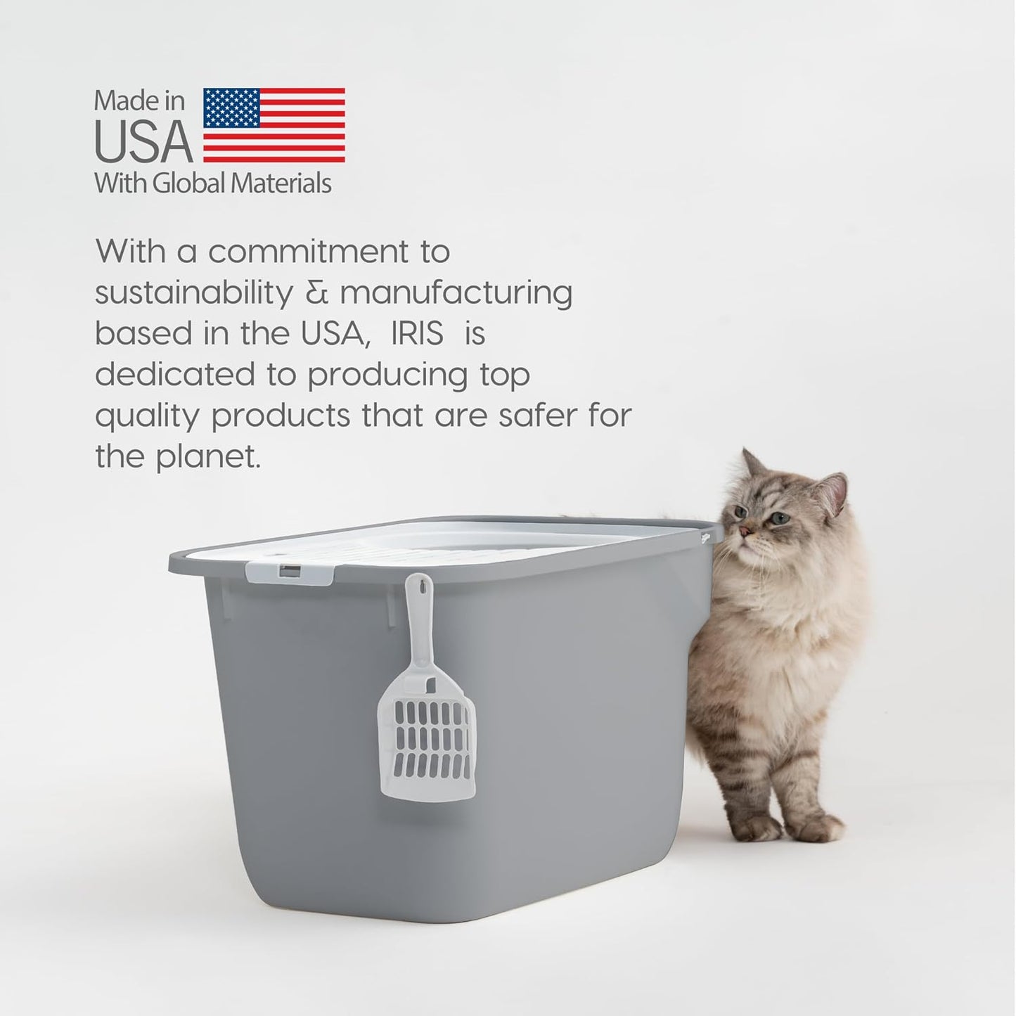 Large Top Entry Cat Litter Box with Lid, Enclosed Covered Cat Litter Box for Indoor Cats, Dog Proof Design, Odor Control, Litter Tracking Reduction, Scoop Included, Gray/White