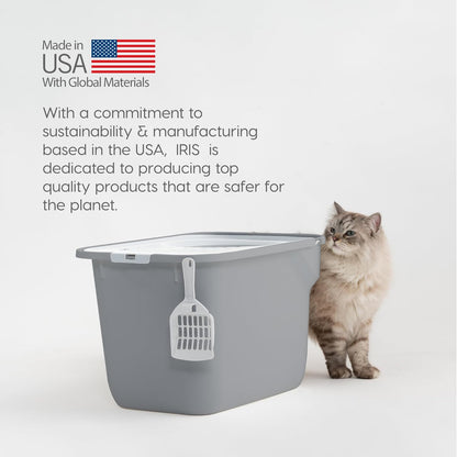 Large Top Entry Cat Litter Box with Lid, Enclosed Covered Cat Litter Box for Indoor Cats, Dog Proof Design, Odor Control, Litter Tracking Reduction, Scoop Included, Gray/White