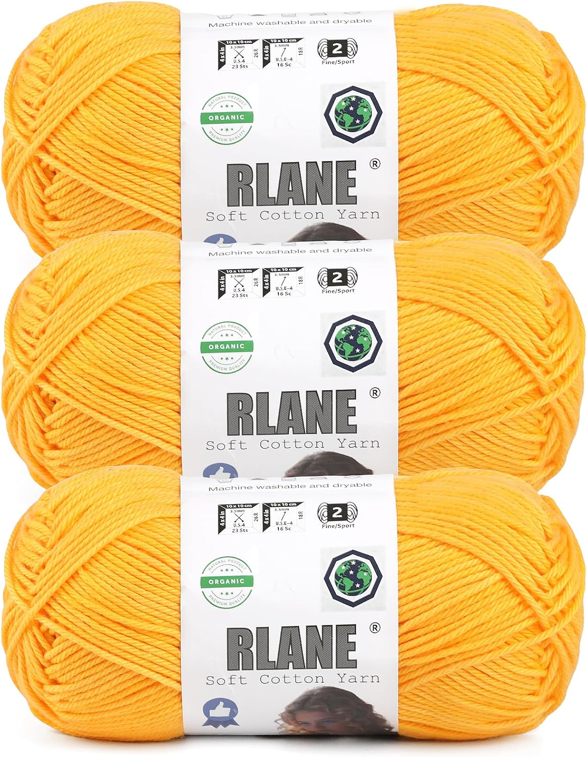 Cotton Yarn for Crocheting - 3 Pack of 137Yards/50g - Soft 100% Cotton Yarn for Knitting Clothes, Coasters, Baby Hats, Sport Weight CYC #2 Crochet Yarn (3, Golden Yellow)