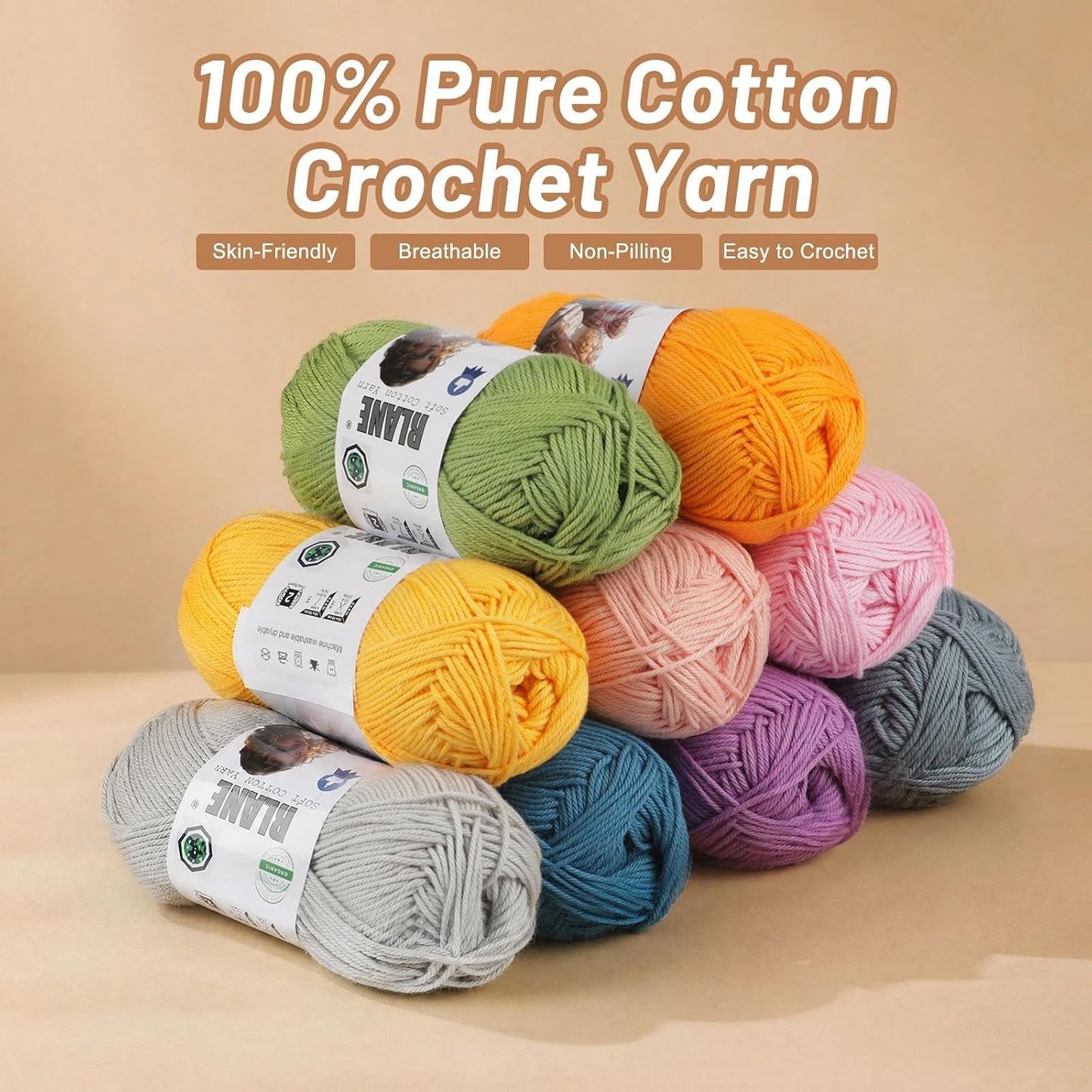 Cotton Yarn for Crocheting - 3 Pack of 137Yards/50g - Soft 100% Cotton Yarn for Knitting Clothes, Coasters, Baby Hats, Sport Weight CYC #2 Crochet Yarn (3, Golden Yellow)