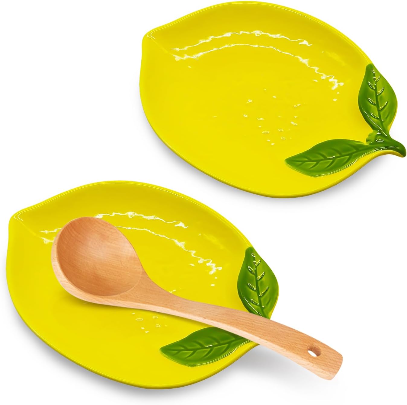 2 PCS Lemon Spoon Rest Set, Ceramic Spoon Rests for Stove Top & Kitchen Counter, Lemon Kitchen Decor and Accessories, Coffee Bar Spoon Rest Holder, Dishwasher Safe Yellow