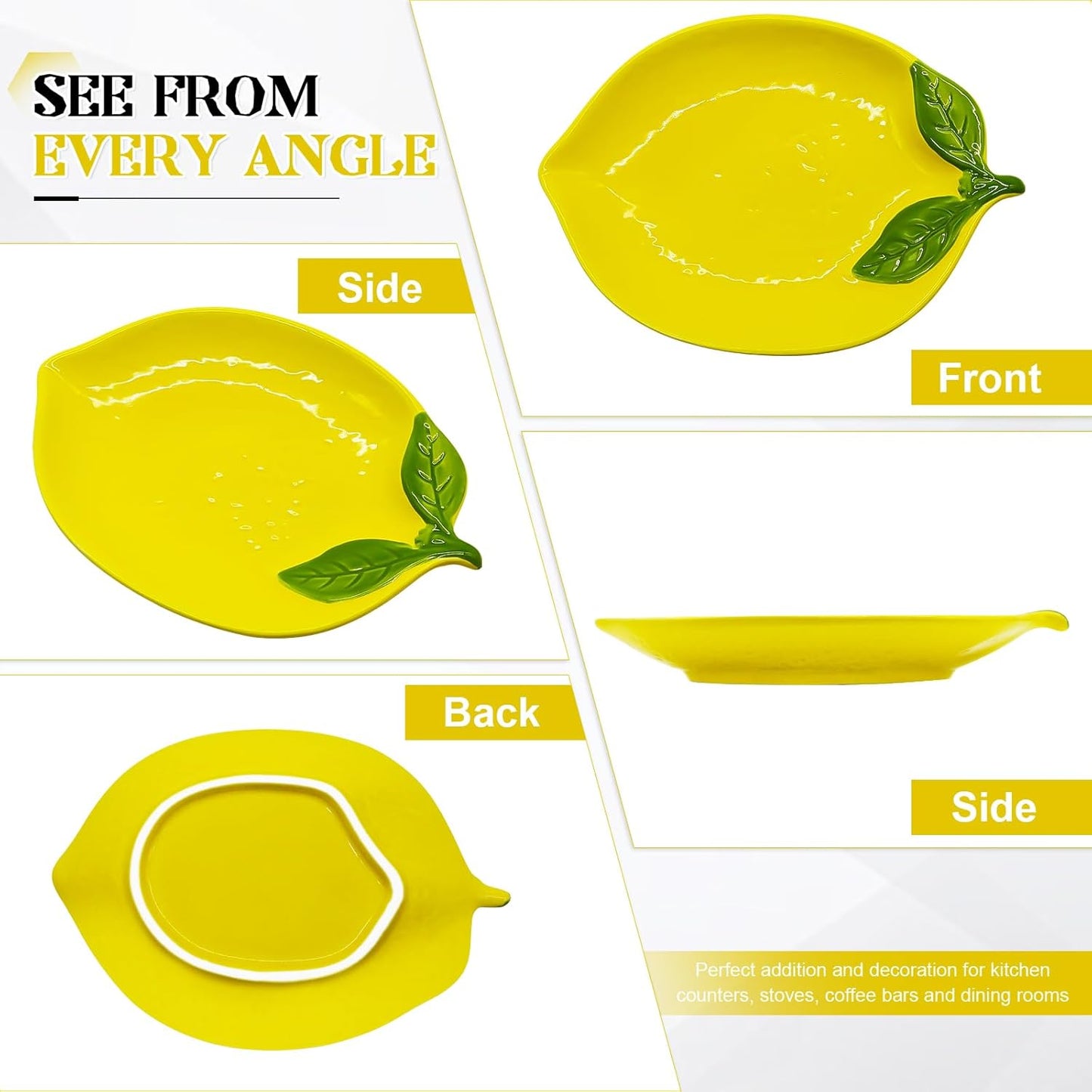 2 PCS Lemon Spoon Rest Set, Ceramic Spoon Rests for Stove Top & Kitchen Counter, Lemon Kitchen Decor and Accessories, Coffee Bar Spoon Rest Holder, Dishwasher Safe Yellow