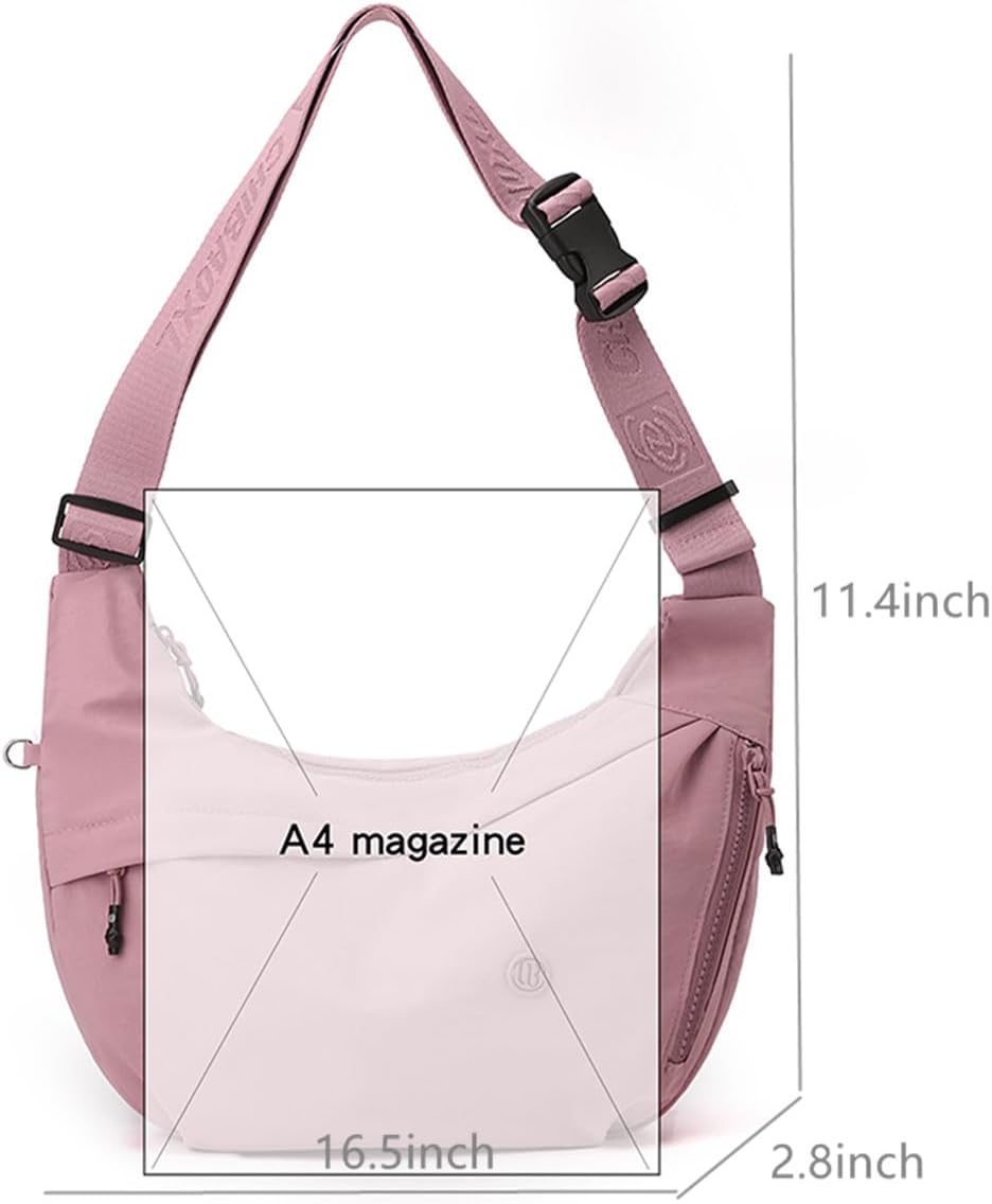 Crescent Crossbody Shoulder Bag,Lightweight Nylon Hobo Purse for Women | Waterproof Sling Luna Bag with Many Zippered Pockets, Adjustable Strap,Spacious Travel Dumpling Purse for Everyday Use