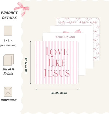 Coquette Yellow Bow Jesus Wall Art Decor Posters, Butter Yellow Bow Christian Room Bedroom Bathroom Dorm Wall Art Decor Aesthetic for College Teen Girls Gifts, Inspirational Bible Verses Bow Wall Decor, 10x8 Inch Set of 4 Bow Pictures(UNFRAMED)