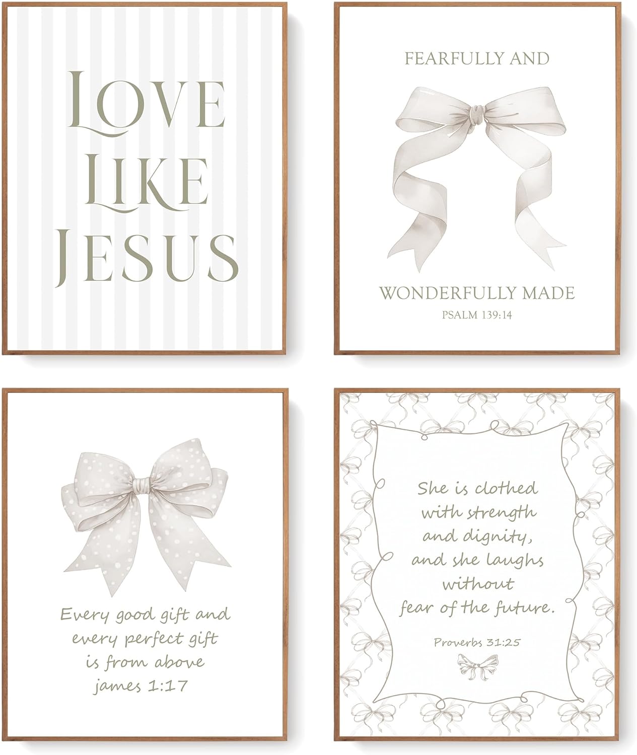 Coquette Yellow Bow Jesus Wall Art Decor Posters, Butter Yellow Bow Christian Room Bedroom Bathroom Dorm Wall Art Decor Aesthetic for College Teen Girls Gifts, Inspirational Bible Verses Bow Wall Decor, 10x8 Inch Set of 4 Bow Pictures(UNFRAMED)