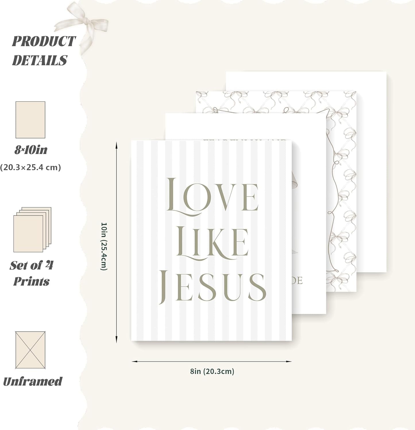 Coquette Yellow Bow Jesus Wall Art Decor Posters, Butter Yellow Bow Christian Room Bedroom Bathroom Dorm Wall Art Decor Aesthetic for College Teen Girls Gifts, Inspirational Bible Verses Bow Wall Decor, 10x8 Inch Set of 4 Bow Pictures(UNFRAMED)