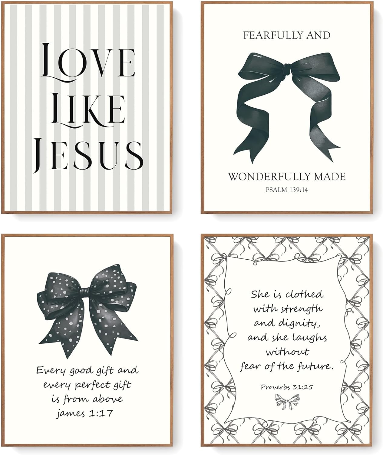 Coquette Yellow Bow Jesus Wall Art Decor Posters, Butter Yellow Bow Christian Room Bedroom Bathroom Dorm Wall Art Decor Aesthetic for College Teen Girls Gifts, Inspirational Bible Verses Bow Wall Decor, 10x8 Inch Set of 4 Bow Pictures(UNFRAMED)