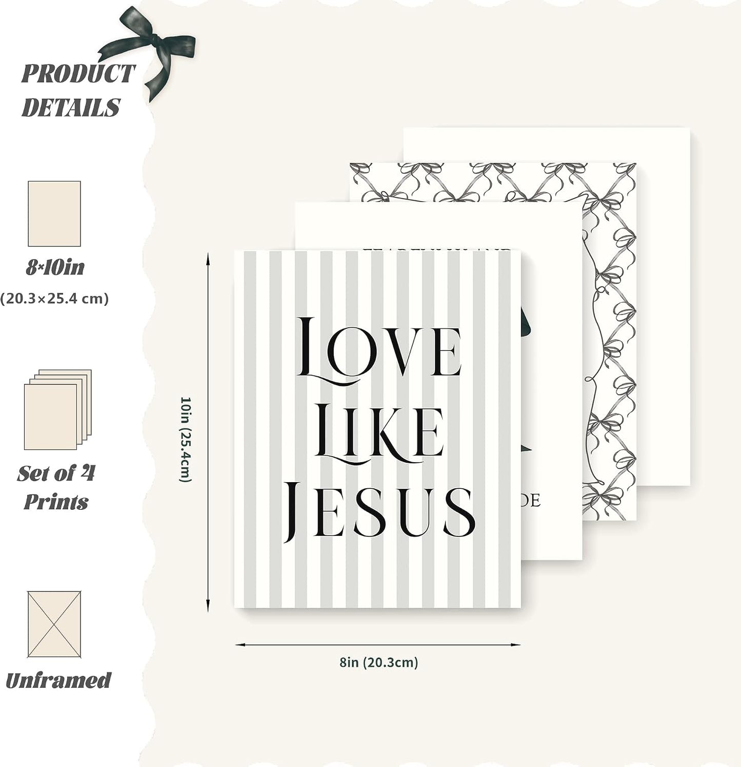 Coquette Yellow Bow Jesus Wall Art Decor Posters, Butter Yellow Bow Christian Room Bedroom Bathroom Dorm Wall Art Decor Aesthetic for College Teen Girls Gifts, Inspirational Bible Verses Bow Wall Decor, 10x8 Inch Set of 4 Bow Pictures(UNFRAMED)