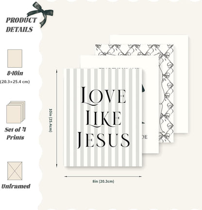 Coquette Yellow Bow Jesus Wall Art Decor Posters, Butter Yellow Bow Christian Room Bedroom Bathroom Dorm Wall Art Decor Aesthetic for College Teen Girls Gifts, Inspirational Bible Verses Bow Wall Decor, 10x8 Inch Set of 4 Bow Pictures(UNFRAMED)