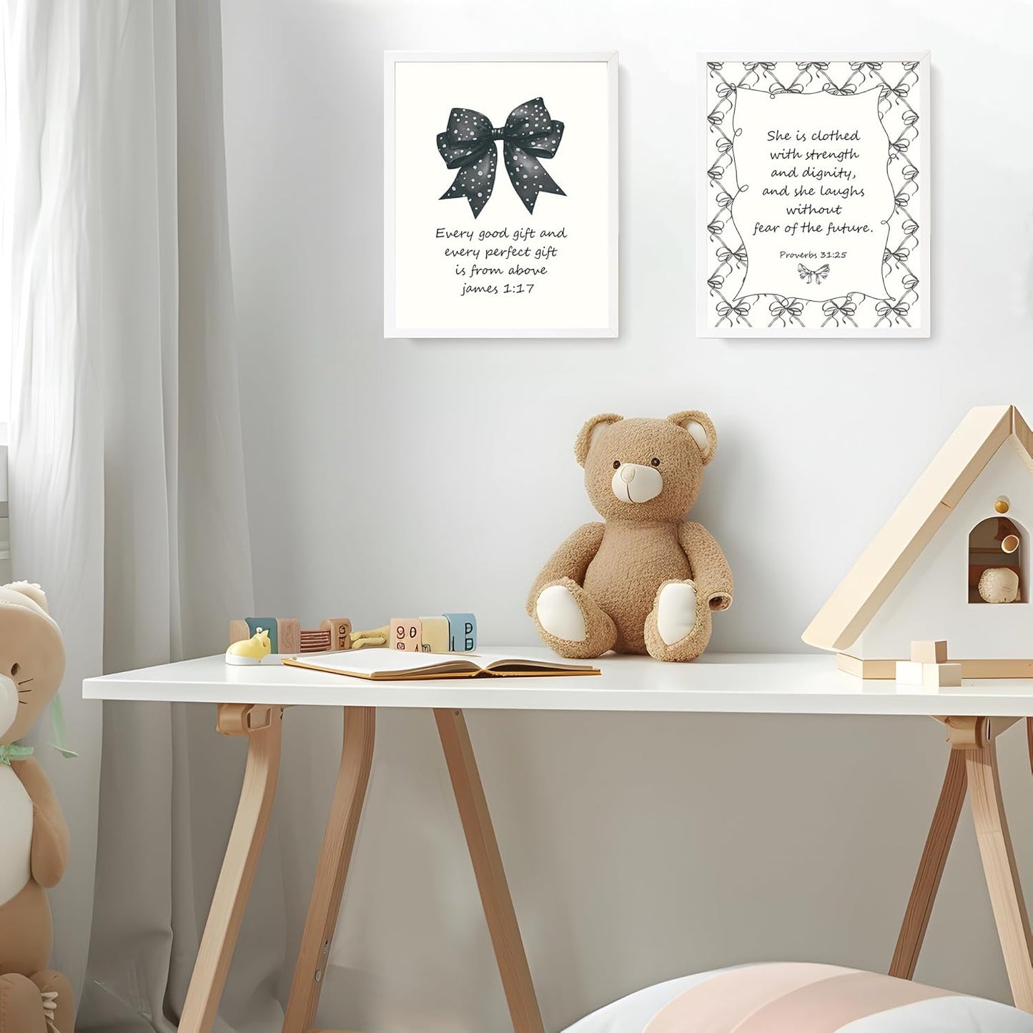 Coquette Yellow Bow Jesus Wall Art Decor Posters, Butter Yellow Bow Christian Room Bedroom Bathroom Dorm Wall Art Decor Aesthetic for College Teen Girls Gifts, Inspirational Bible Verses Bow Wall Decor, 10x8 Inch Set of 4 Bow Pictures(UNFRAMED)