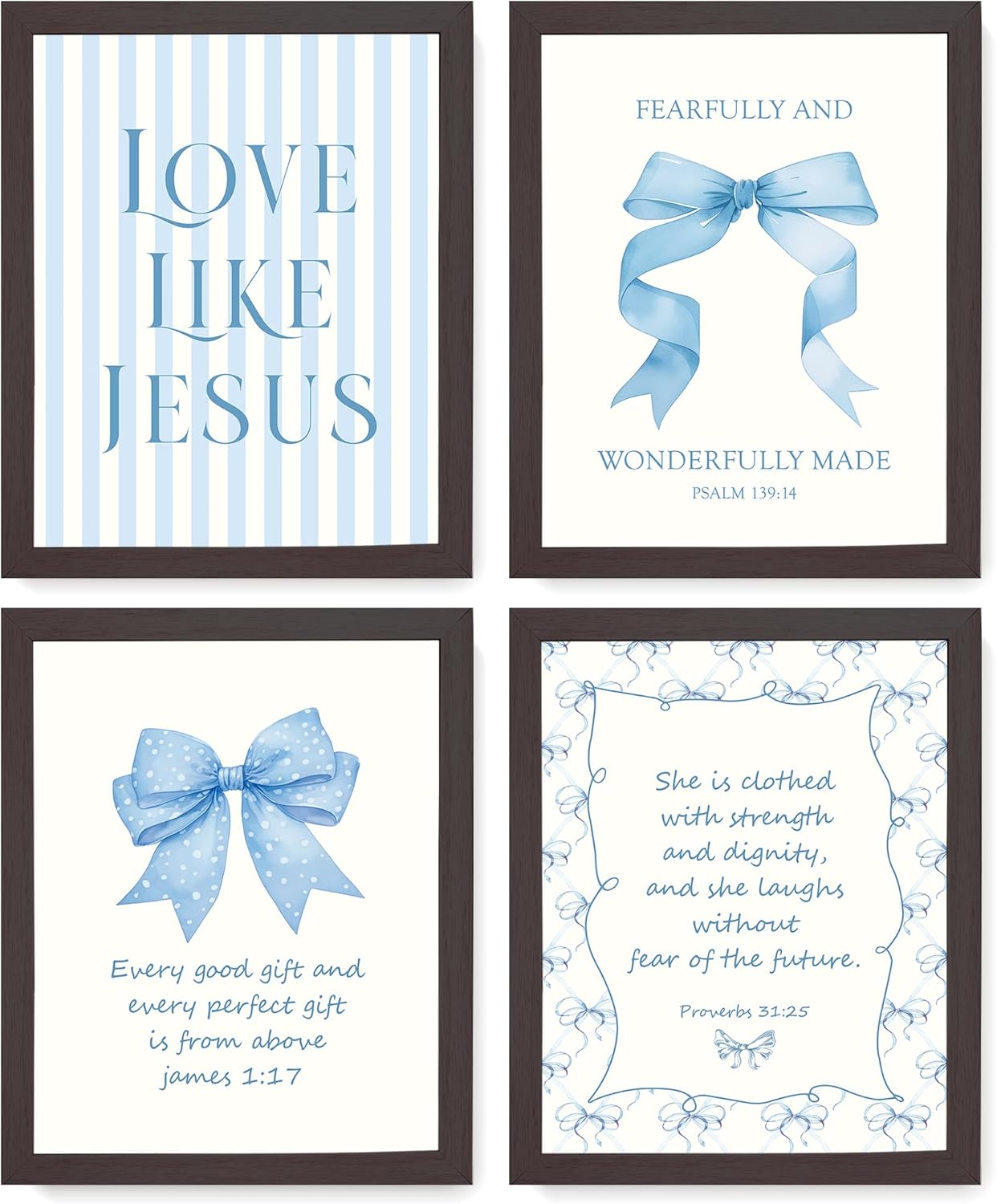 Coquette Yellow Bow Jesus Wall Art Decor Posters, Butter Yellow Bow Christian Room Bedroom Bathroom Dorm Wall Art Decor Aesthetic for College Teen Girls Gifts, Inspirational Bible Verses Bow Wall Decor, 10x8 Inch Set of 4 Bow Pictures(UNFRAMED)