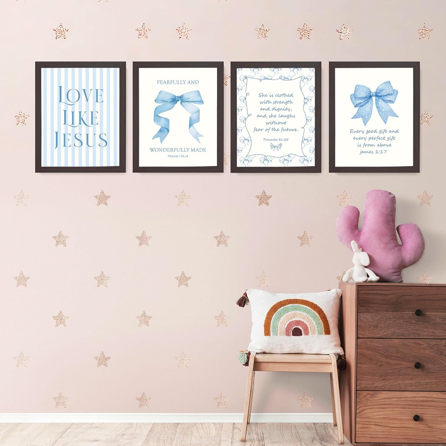 Coquette Yellow Bow Jesus Wall Art Decor Posters, Butter Yellow Bow Christian Room Bedroom Bathroom Dorm Wall Art Decor Aesthetic for College Teen Girls Gifts, Inspirational Bible Verses Bow Wall Decor, 10x8 Inch Set of 4 Bow Pictures(UNFRAMED)