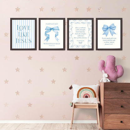 Coquette Yellow Bow Jesus Wall Art Decor Posters, Butter Yellow Bow Christian Room Bedroom Bathroom Dorm Wall Art Decor Aesthetic for College Teen Girls Gifts, Inspirational Bible Verses Bow Wall Decor, 10x8 Inch Set of 4 Bow Pictures(UNFRAMED)