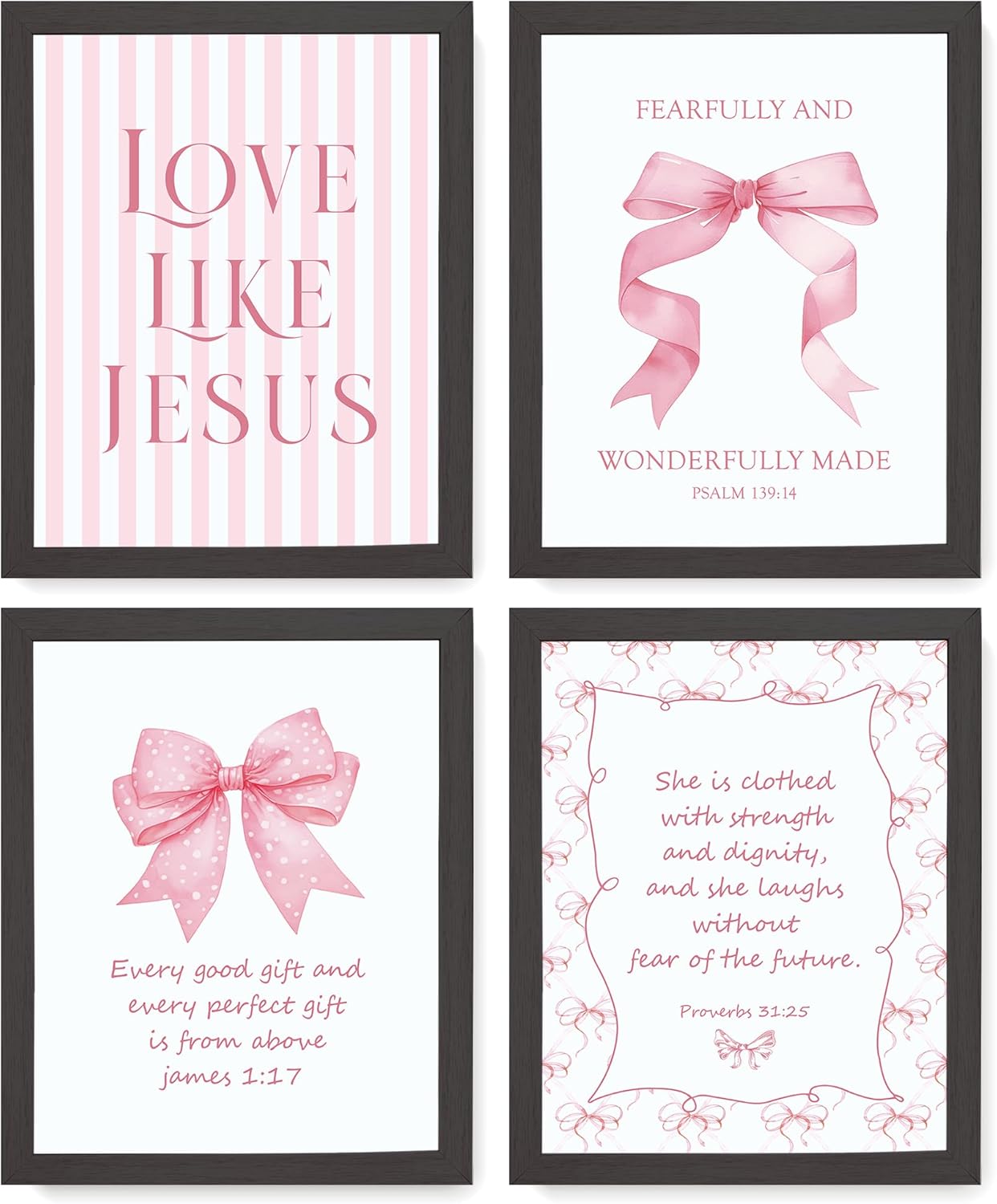 Coquette Yellow Bow Jesus Wall Art Decor Posters, Butter Yellow Bow Christian Room Bedroom Bathroom Dorm Wall Art Decor Aesthetic for College Teen Girls Gifts, Inspirational Bible Verses Bow Wall Decor, 10x8 Inch Set of 4 Bow Pictures(UNFRAMED)
