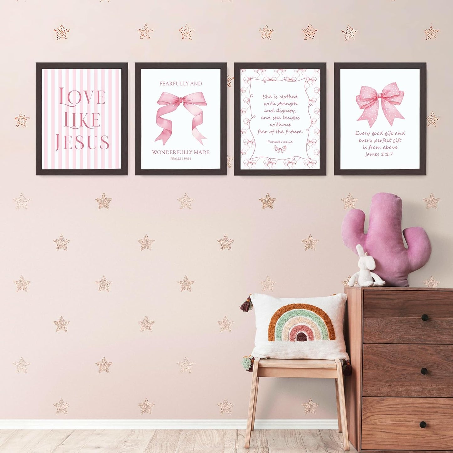 Coquette Yellow Bow Jesus Wall Art Decor Posters, Butter Yellow Bow Christian Room Bedroom Bathroom Dorm Wall Art Decor Aesthetic for College Teen Girls Gifts, Inspirational Bible Verses Bow Wall Decor, 10x8 Inch Set of 4 Bow Pictures(UNFRAMED)