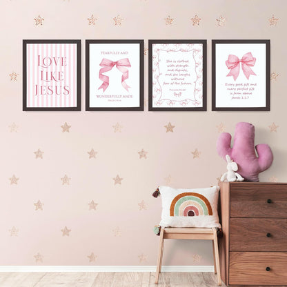Coquette Yellow Bow Jesus Wall Art Decor Posters, Butter Yellow Bow Christian Room Bedroom Bathroom Dorm Wall Art Decor Aesthetic for College Teen Girls Gifts, Inspirational Bible Verses Bow Wall Decor, 10x8 Inch Set of 4 Bow Pictures(UNFRAMED)