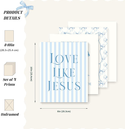 Coquette Yellow Bow Jesus Wall Art Decor Posters, Butter Yellow Bow Christian Room Bedroom Bathroom Dorm Wall Art Decor Aesthetic for College Teen Girls Gifts, Inspirational Bible Verses Bow Wall Decor, 10x8 Inch Set of 4 Bow Pictures(UNFRAMED)