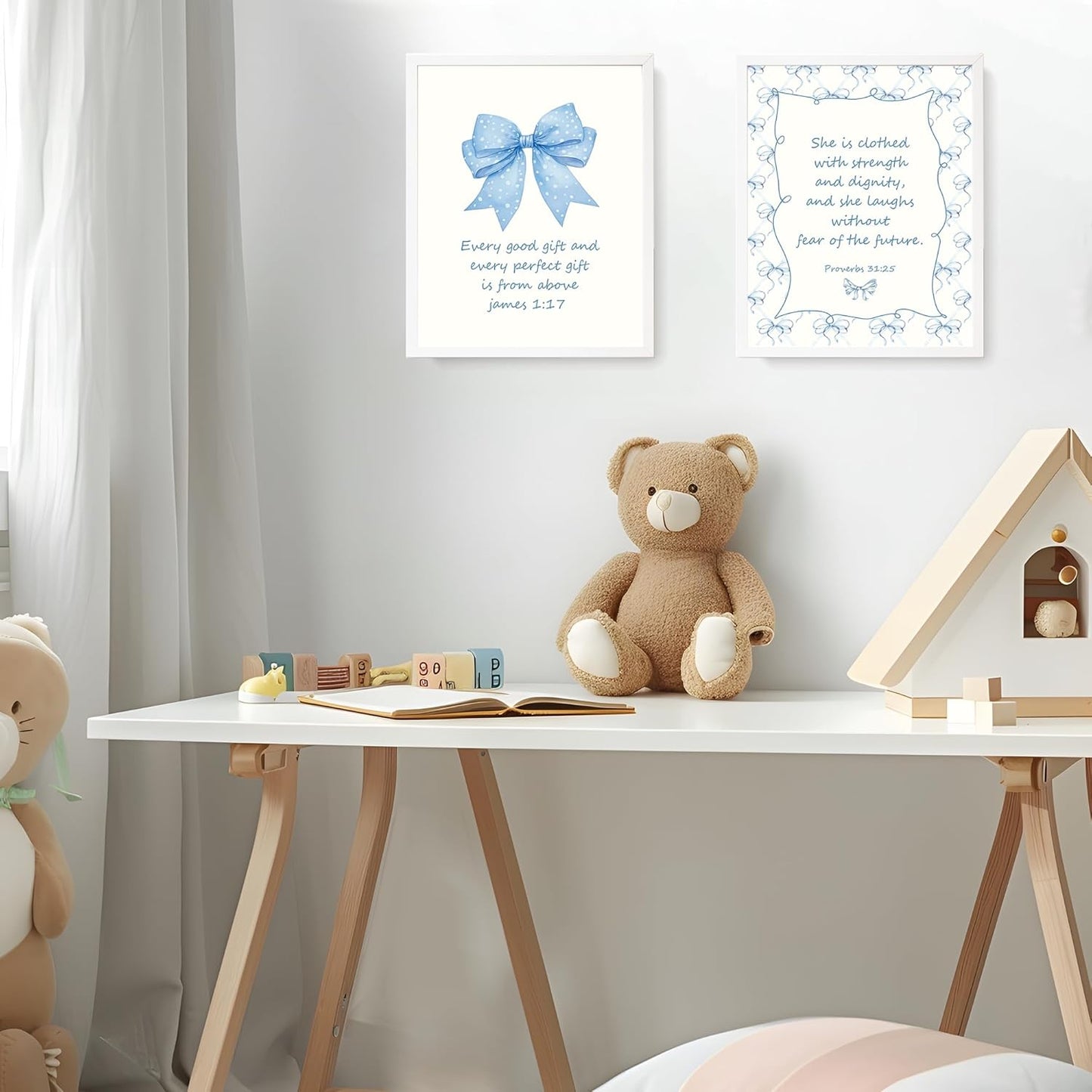Coquette Yellow Bow Jesus Wall Art Decor Posters, Butter Yellow Bow Christian Room Bedroom Bathroom Dorm Wall Art Decor Aesthetic for College Teen Girls Gifts, Inspirational Bible Verses Bow Wall Decor, 10x8 Inch Set of 4 Bow Pictures(UNFRAMED)