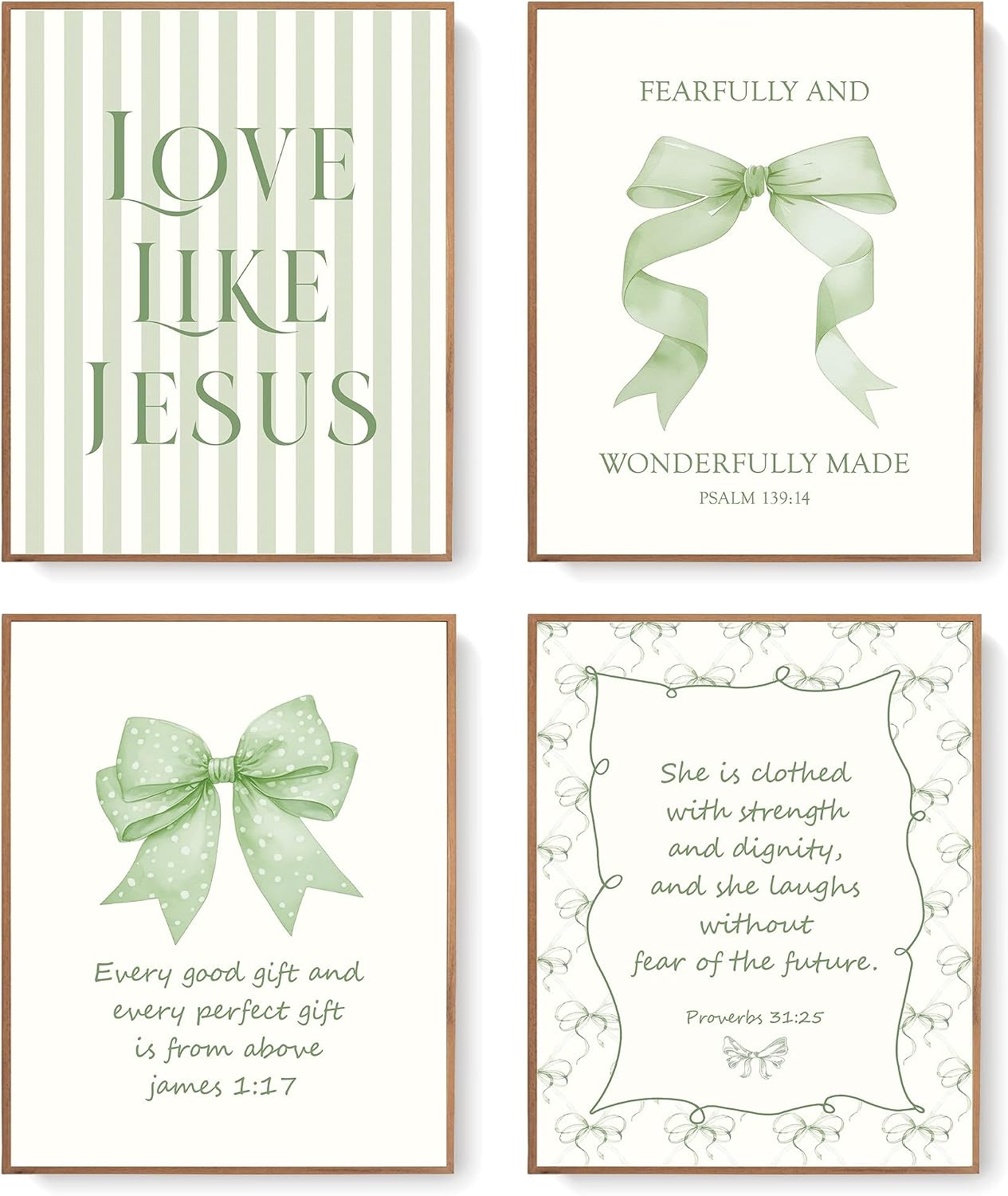 Coquette Yellow Bow Jesus Wall Art Decor Posters, Butter Yellow Bow Christian Room Bedroom Bathroom Dorm Wall Art Decor Aesthetic for College Teen Girls Gifts, Inspirational Bible Verses Bow Wall Decor, 10x8 Inch Set of 4 Bow Pictures(UNFRAMED)