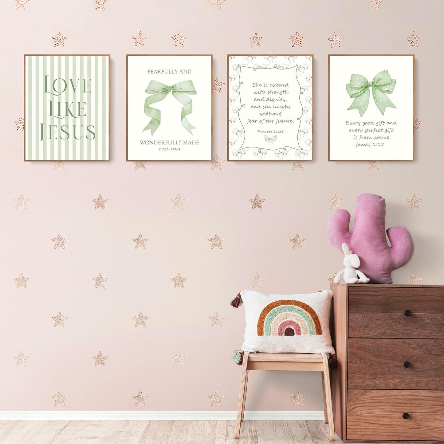 Coquette Yellow Bow Jesus Wall Art Decor Posters, Butter Yellow Bow Christian Room Bedroom Bathroom Dorm Wall Art Decor Aesthetic for College Teen Girls Gifts, Inspirational Bible Verses Bow Wall Decor, 10x8 Inch Set of 4 Bow Pictures(UNFRAMED)