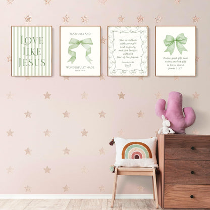 Coquette Yellow Bow Jesus Wall Art Decor Posters, Butter Yellow Bow Christian Room Bedroom Bathroom Dorm Wall Art Decor Aesthetic for College Teen Girls Gifts, Inspirational Bible Verses Bow Wall Decor, 10x8 Inch Set of 4 Bow Pictures(UNFRAMED)