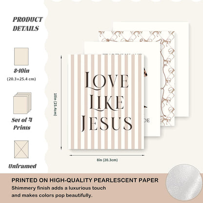Coquette Yellow Bow Jesus Wall Art Decor Posters, Butter Yellow Bow Christian Room Bedroom Bathroom Dorm Wall Art Decor Aesthetic for College Teen Girls Gifts, Inspirational Bible Verses Bow Wall Decor, 10x8 Inch Set of 4 Bow Pictures(UNFRAMED)