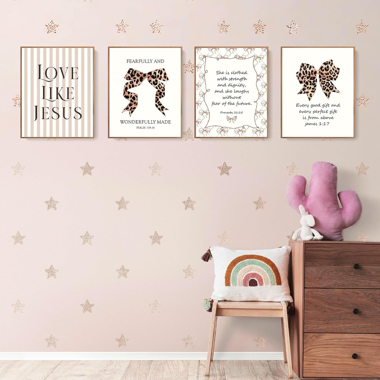 Coquette Yellow Bow Jesus Wall Art Decor Posters, Butter Yellow Bow Christian Room Bedroom Bathroom Dorm Wall Art Decor Aesthetic for College Teen Girls Gifts, Inspirational Bible Verses Bow Wall Decor, 10x8 Inch Set of 4 Bow Pictures(UNFRAMED)