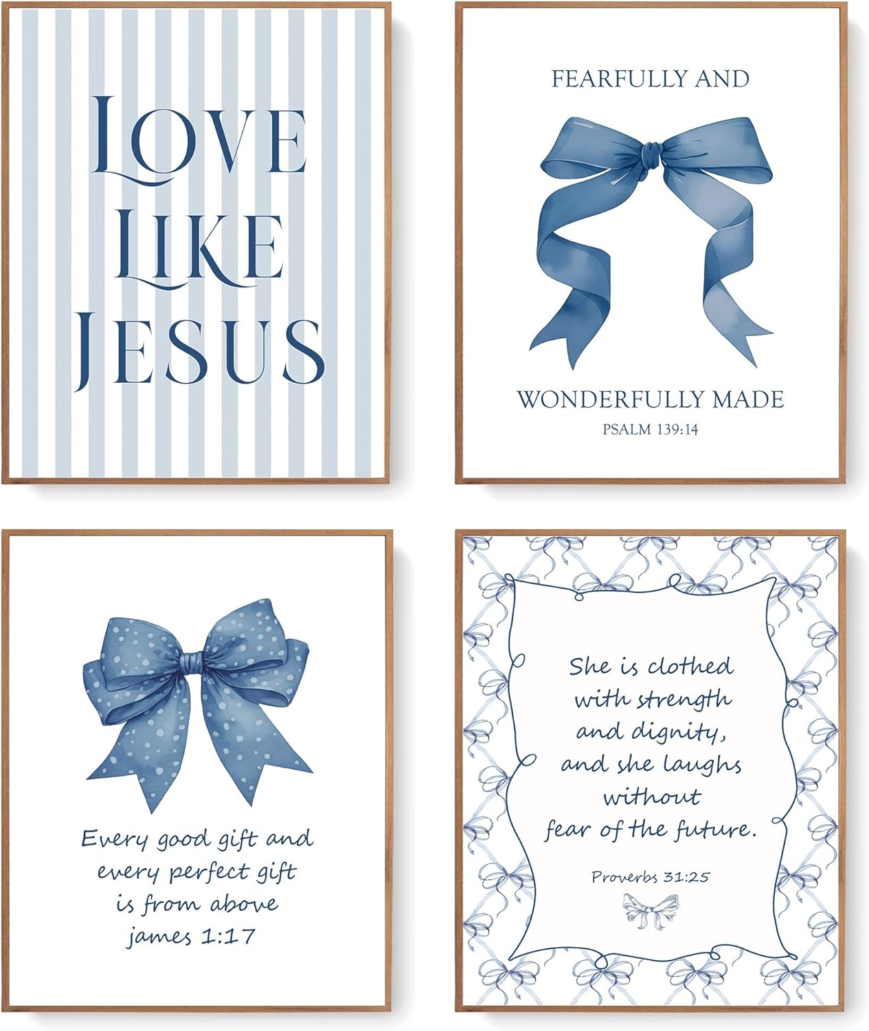 Coquette Yellow Bow Jesus Wall Art Decor Posters, Butter Yellow Bow Christian Room Bedroom Bathroom Dorm Wall Art Decor Aesthetic for College Teen Girls Gifts, Inspirational Bible Verses Bow Wall Decor, 10x8 Inch Set of 4 Bow Pictures(UNFRAMED)