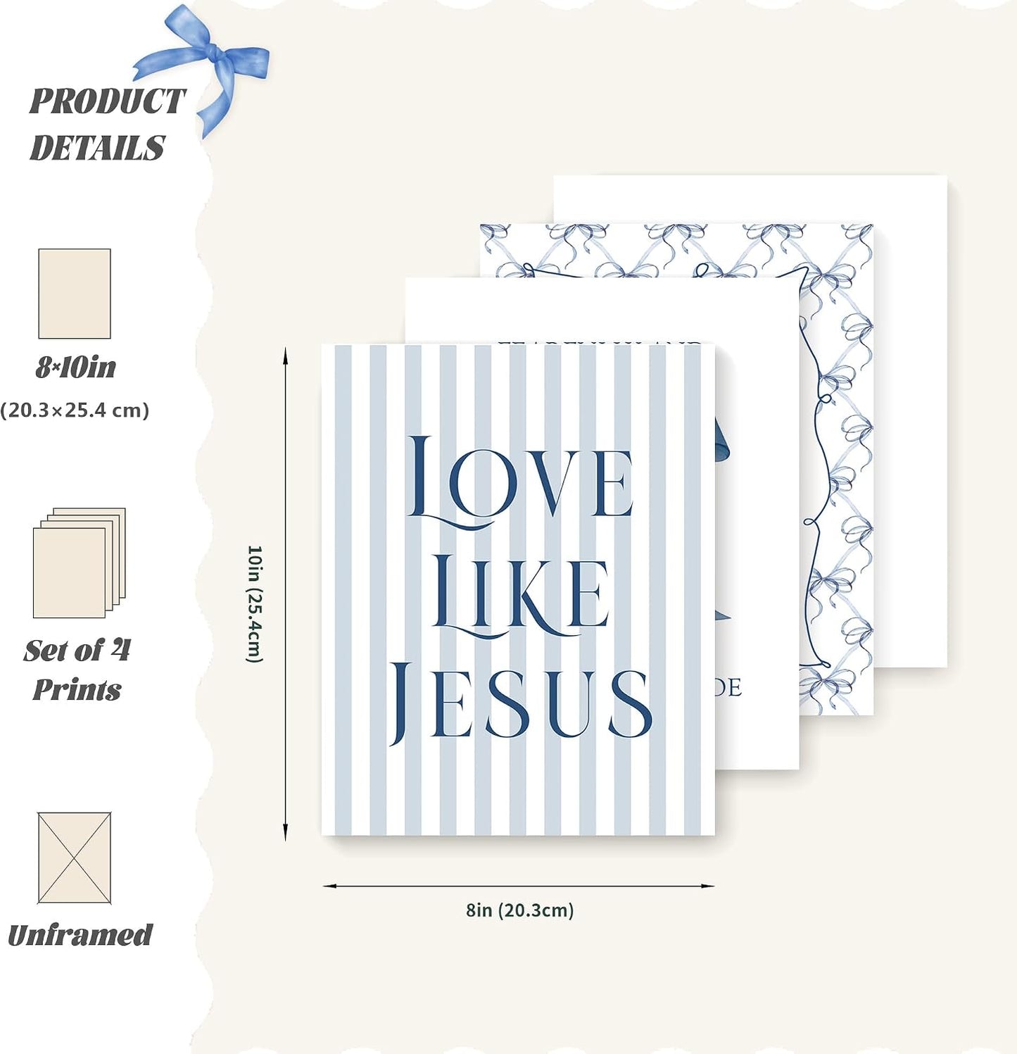 Coquette Yellow Bow Jesus Wall Art Decor Posters, Butter Yellow Bow Christian Room Bedroom Bathroom Dorm Wall Art Decor Aesthetic for College Teen Girls Gifts, Inspirational Bible Verses Bow Wall Decor, 10x8 Inch Set of 4 Bow Pictures(UNFRAMED)